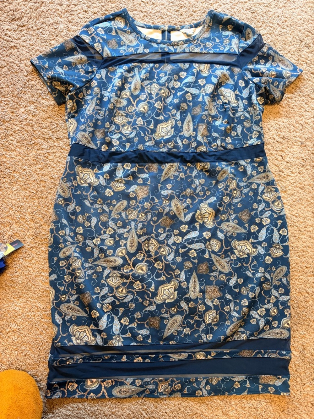Blue Paisley Sheath Dress with Gold Accents